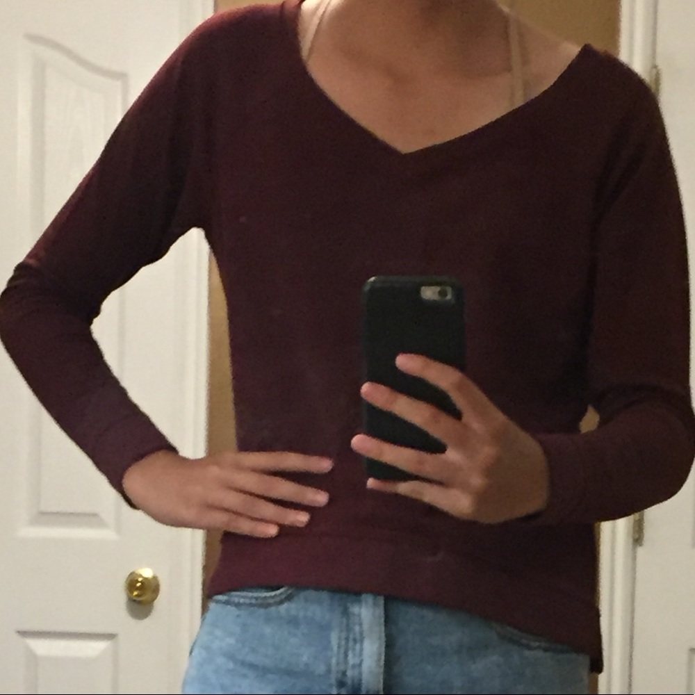 Abercrombie & Fitch Maroon V Neck Long Sleeve Top